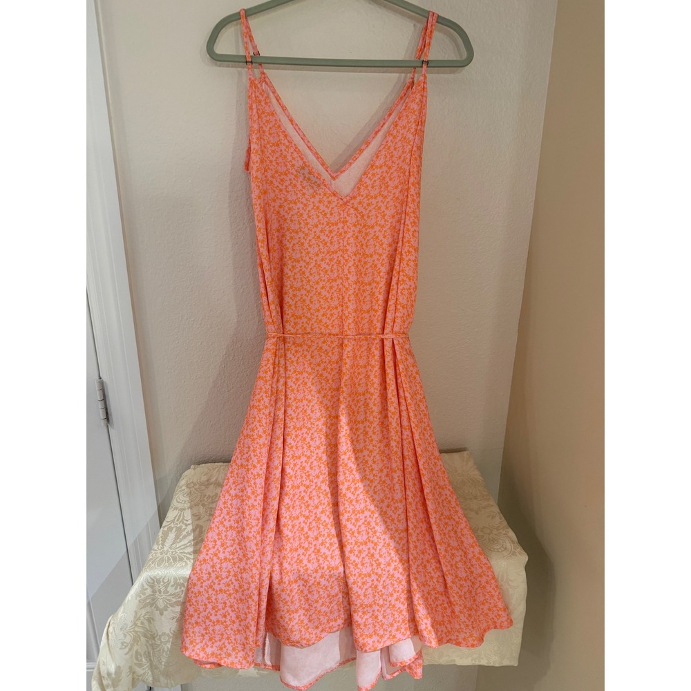 RESA Pink Orange Floral V-Neck Midi Dress Adjustable Straps Size XS